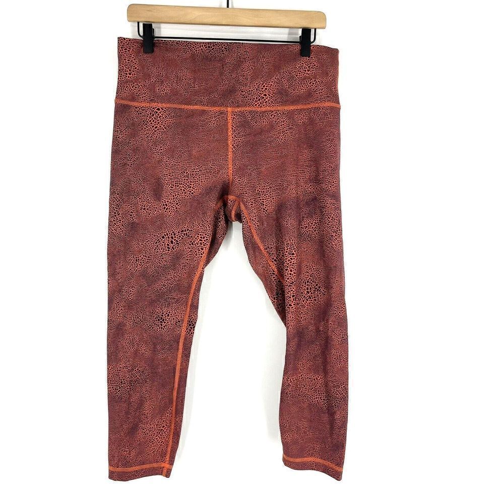 Lululemon Leggings Size 14 Womens Navy Orange Print Wunder Train High Rise Crop